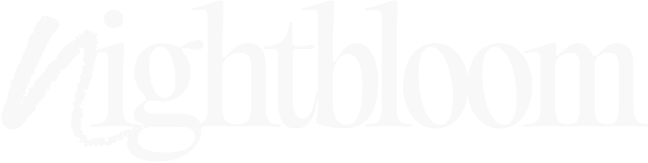 Nightbloom Studio logo in off-white on a transparent background